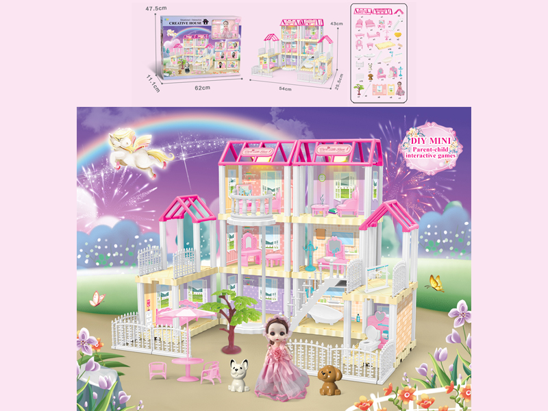 173PCS DIY Villa Toy With 6-Inch Doll With Double Light