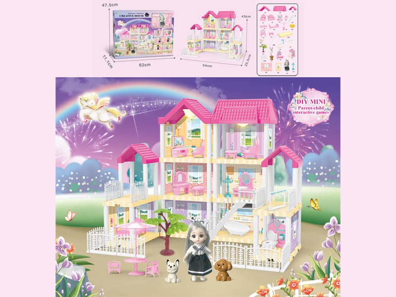 167PCS DIY Villa Toy With 6-Inch Doll With Double Light