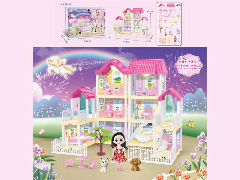 167PCS DIY Villa Toy With 6-Inch Doll With Double Light