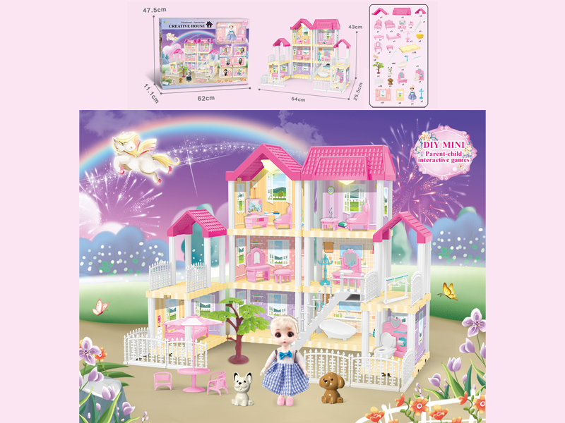 167PCS DIY Villa Toy With 6-Inch Doll With Double Light