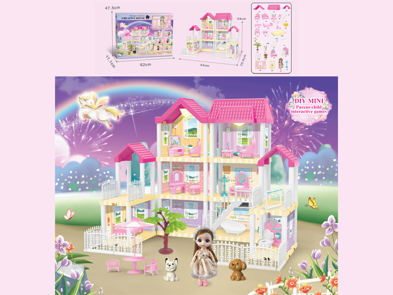 167PCS DIY Villa Toy With 6-Inch Doll With Double Light