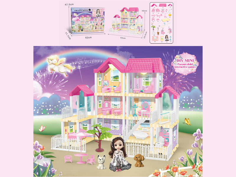 167PCS DIY Villa Toy With 6-Inch Doll With Double Light