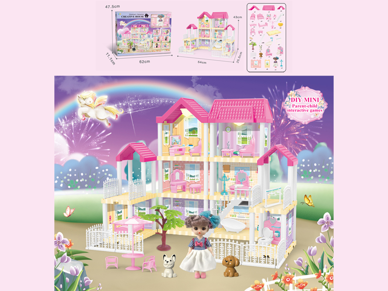 167PCS DIY Villa Toy With 6-Inch Doll With Double Light