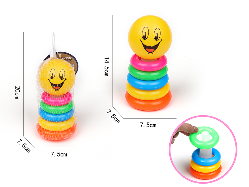 5-Layer Rainbow Tower Stacking Rings Toys(Smiling Face)