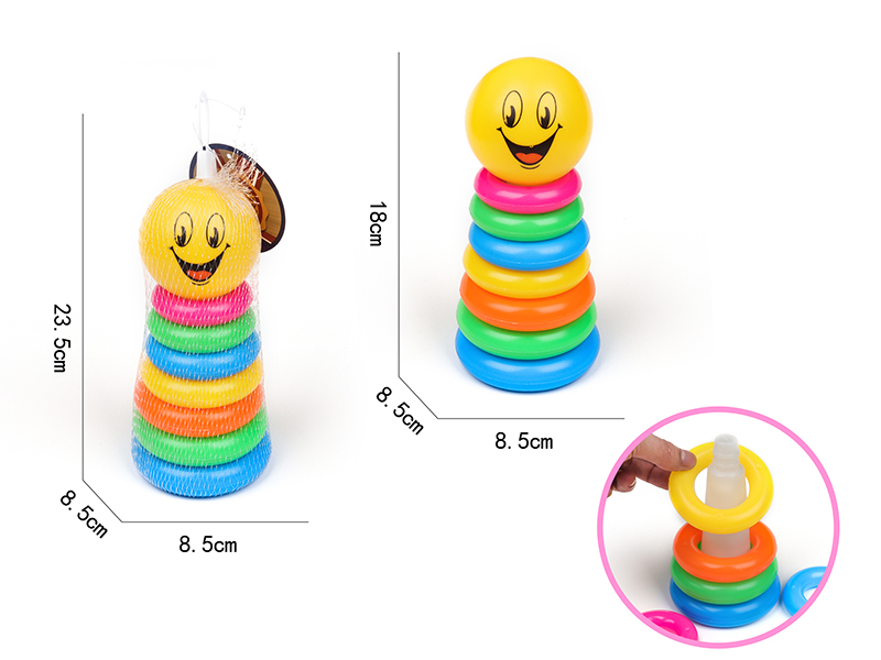 7-Layer Rainbow Tower Stacking Rings Toys(Smiling Face)