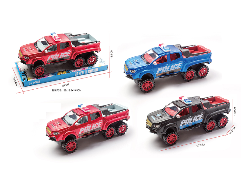 1:16 Six Wheel Mercedes Pickup Friction Police Car