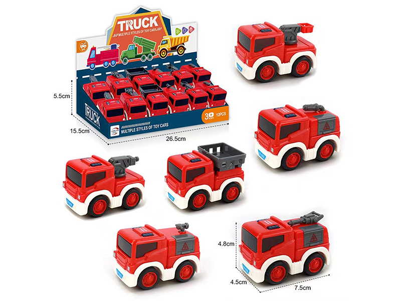 12PCS Cartoon Pull Back Fire Engine
