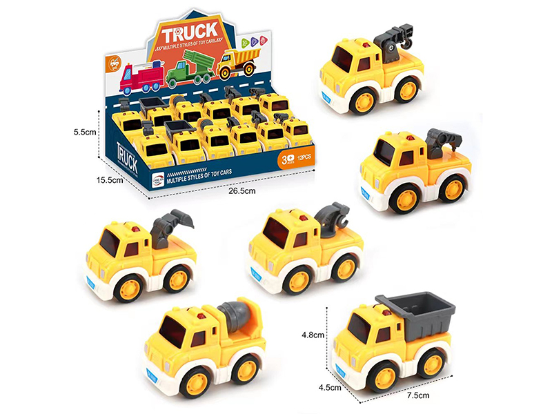 12PCS Cartoon Pull Back Engineering Vehicle