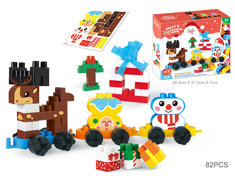 82Pcs Christmas Train Elk Building Blocks