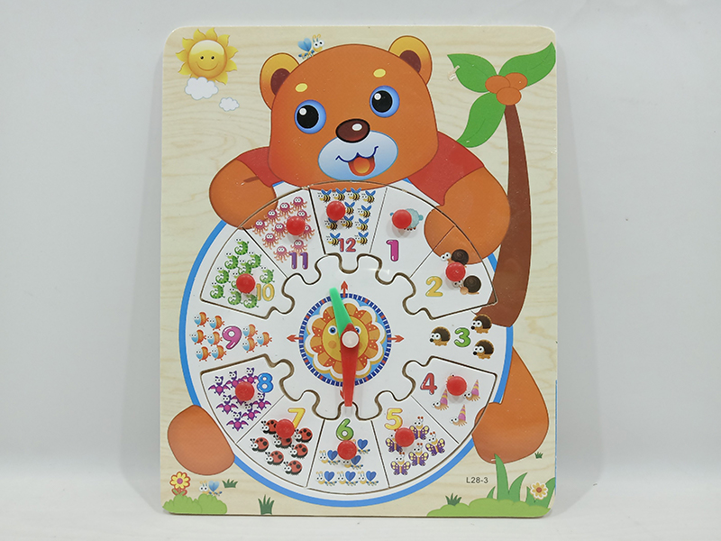 Wooden Bear Clock Hand Grab Puzzle