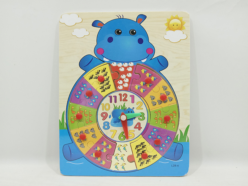 Wooden Hippo Clock Hand Grab Puzzle