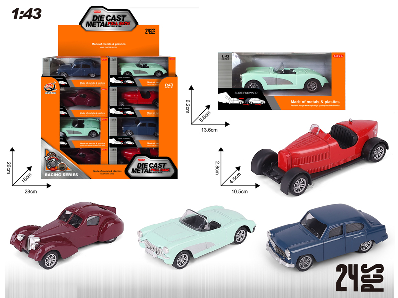 24PCS 1:43 Alloy Pull Back Vintage Car