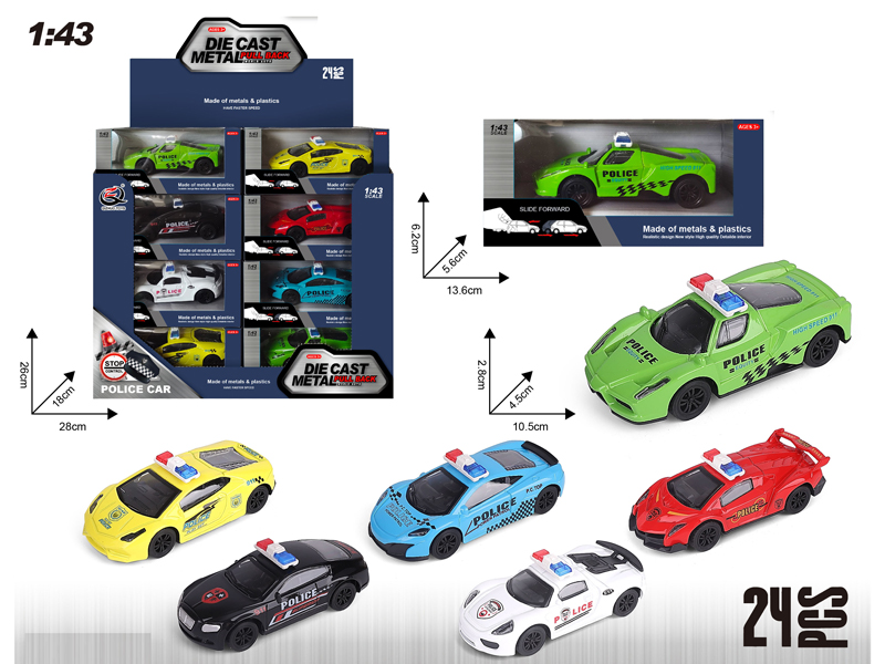 24PCS 1:43 Alloy Pull Back Police Car