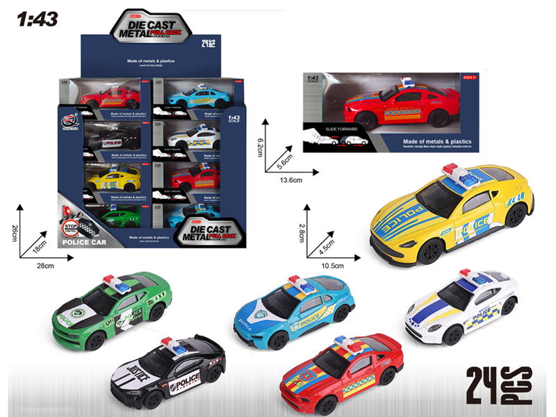 24PCS 1:43 Alloy Pull Back Police Car