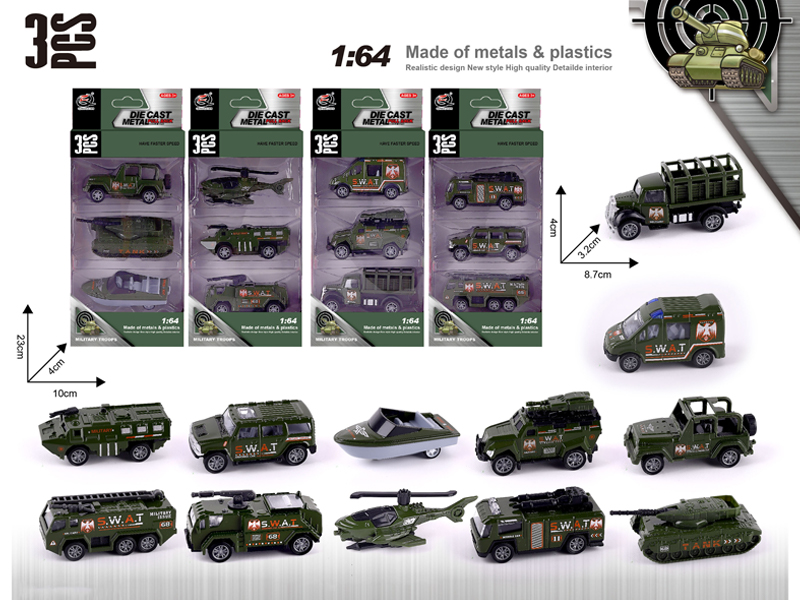 3PCS 1:64 Alloy Pull Back Car