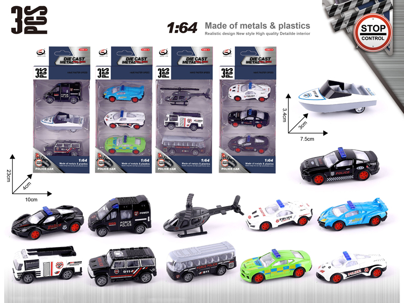 3PCS 1:64 Alloy Pull Back Car