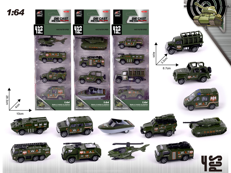 4PCS 1:64 Alloy Pull Back Car