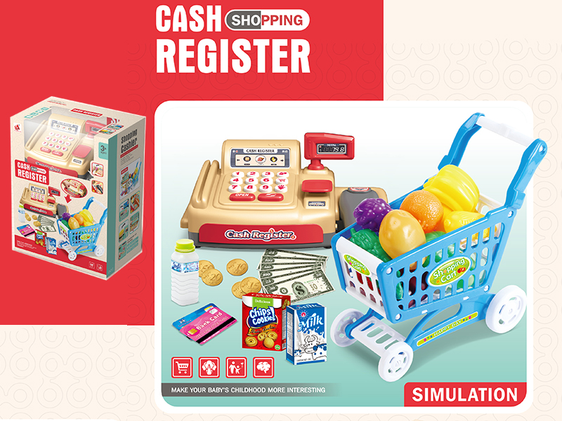 Cash Register + Fruit Shopping Cart Set(Three Switching Mode Functions)