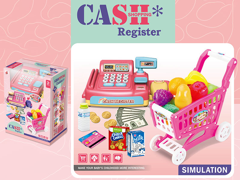 Cash Register + Fruit Shopping Cart Set(Three Switching Mode Functions)