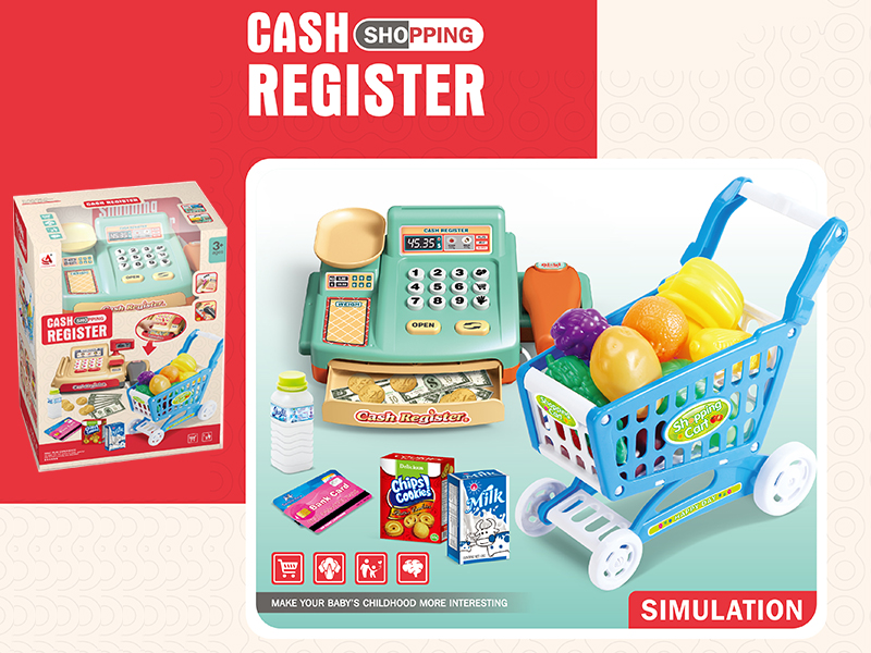 Cash Register + Fruit Shopping Cart Set(Three Switching Mode Functions)