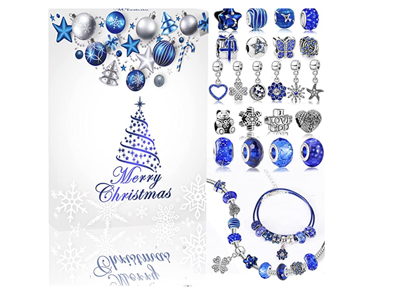 Blue Christmas Theme DIY Bracelet Set 24pcs