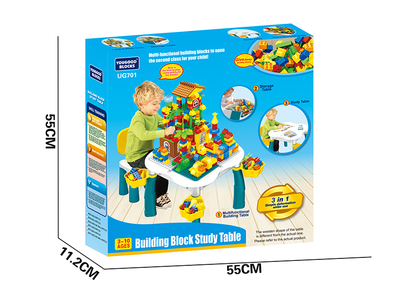 Multifunctional Building Block Study Table + 105pcs Biulding Blocks + 1 Quadrate Chair