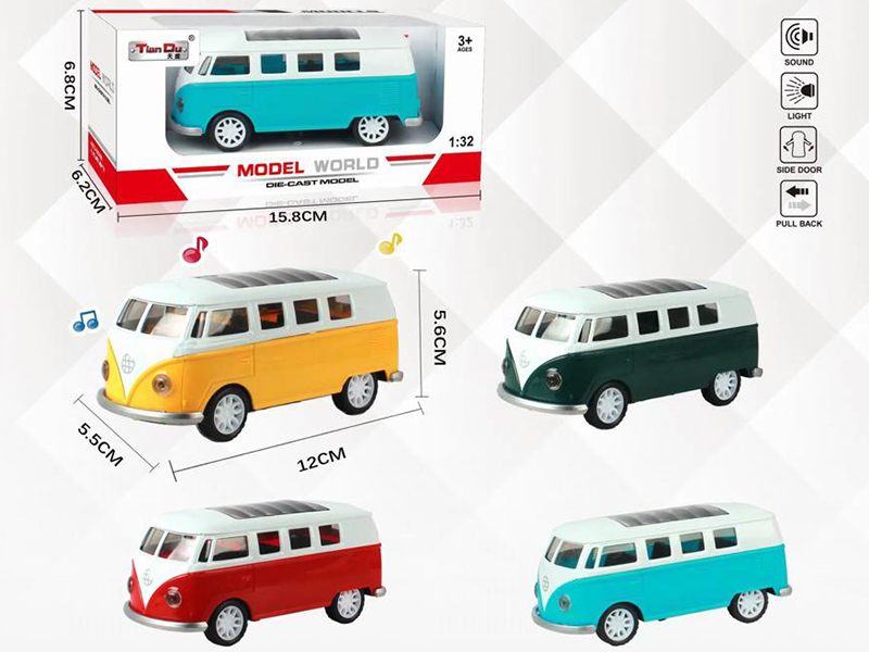 1:32 Pull Back Alloy Two-Door Bus Classic Car With Lights And Music