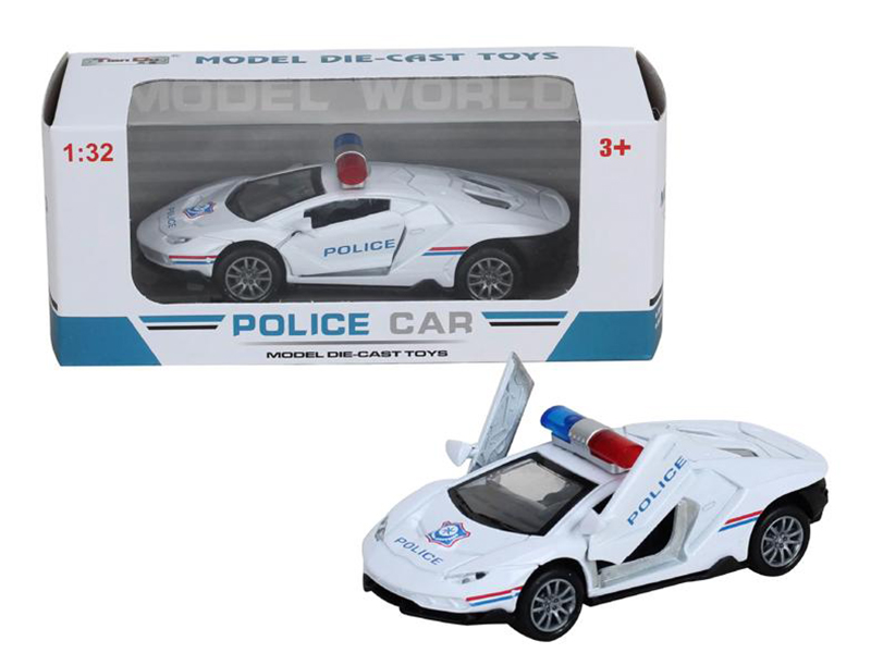 1:32 Simulation Lamborghini 700 Police Car Pull Back Alloy Car With Two Doors Open,Lights And Music