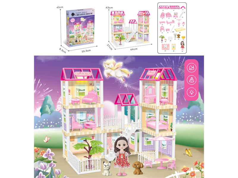 DIY Villa Toy With 6 Inch Doll Dual Light