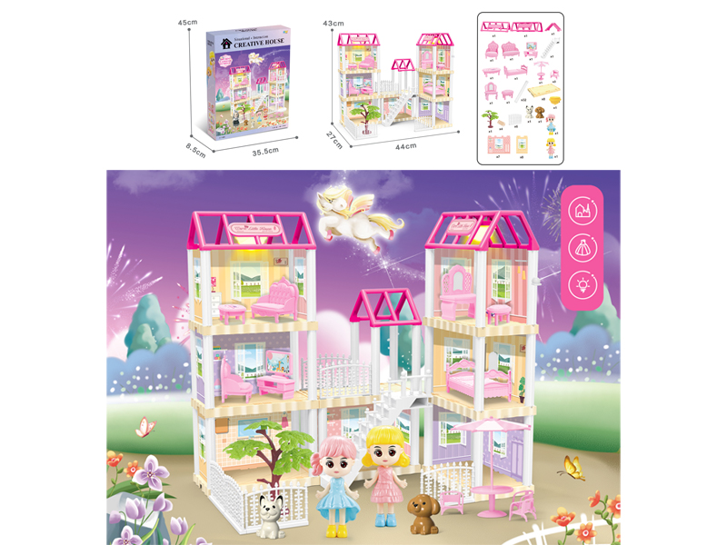 DIY Villa Toy With Doll Dual Light