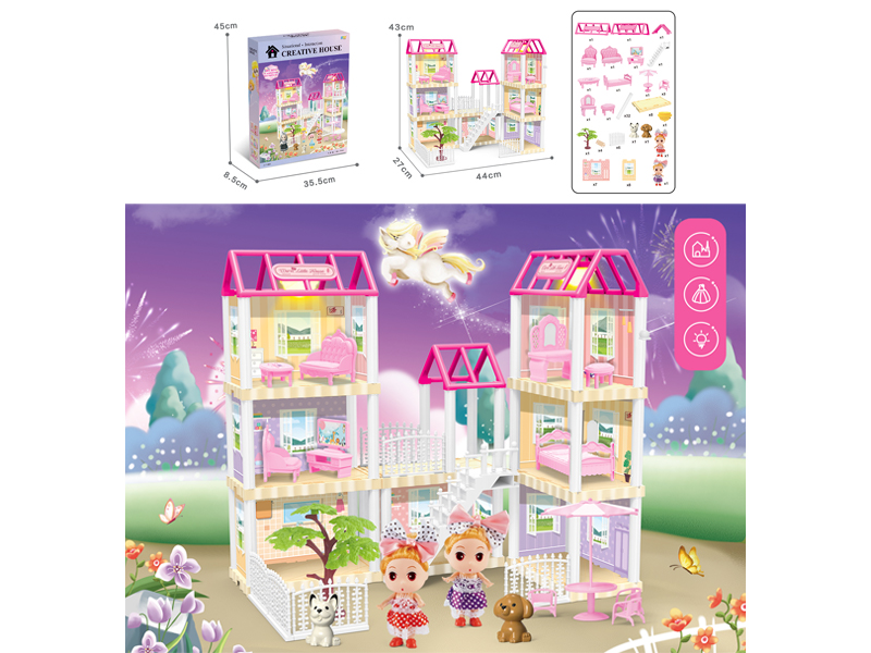 DIY Villa Toy With Doll Dual Light