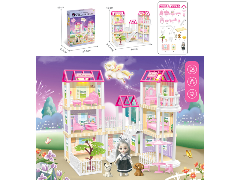 DIY Villa Toy With Elevator +6 Inch Doll +Dual Light