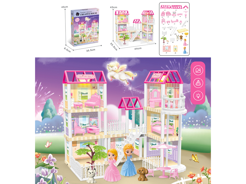 DIY Villa Toy With Elevator + Doll +Dual Light