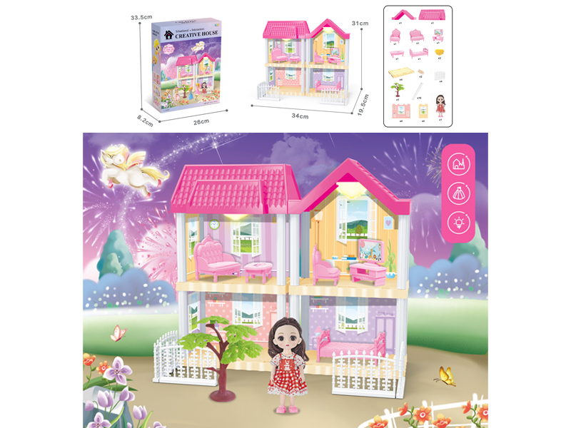 DIY Villa Toy With 6 Inch Doll Dual Light
