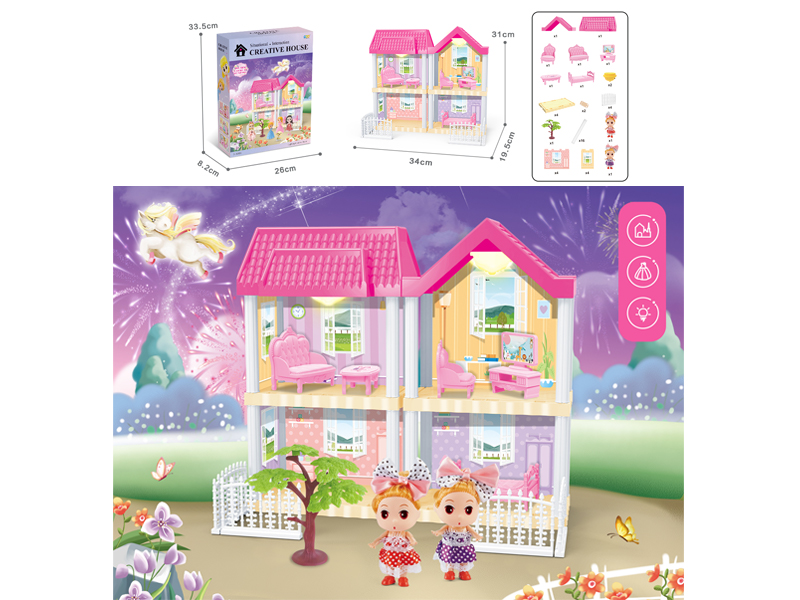 DIY Villa Toy With Doll Dual Light