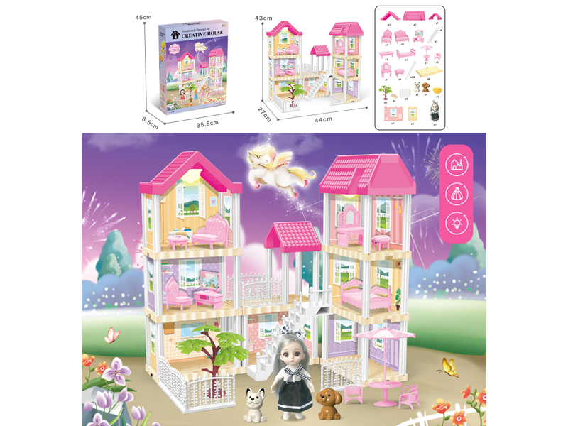 DIY Villa Toy With 6 Inch Doll Dual Light