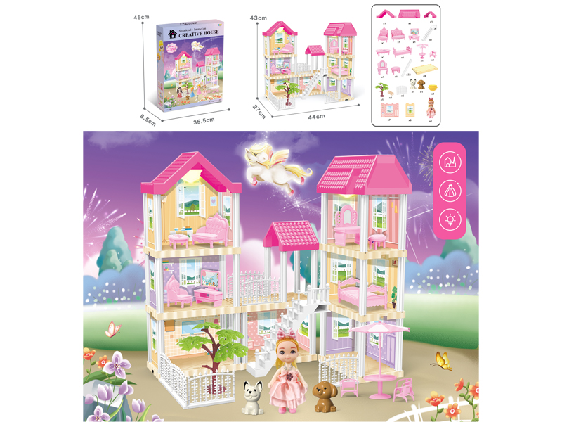 DIY Villa Toy With Doll Dual Light