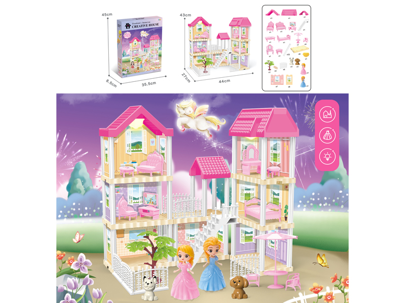 DIY Villa Toy With Doll Dual Light