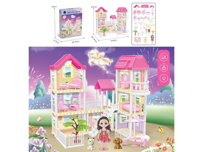 DIY Villa Toy With Elevator +6 Inch Doll +Dual Light