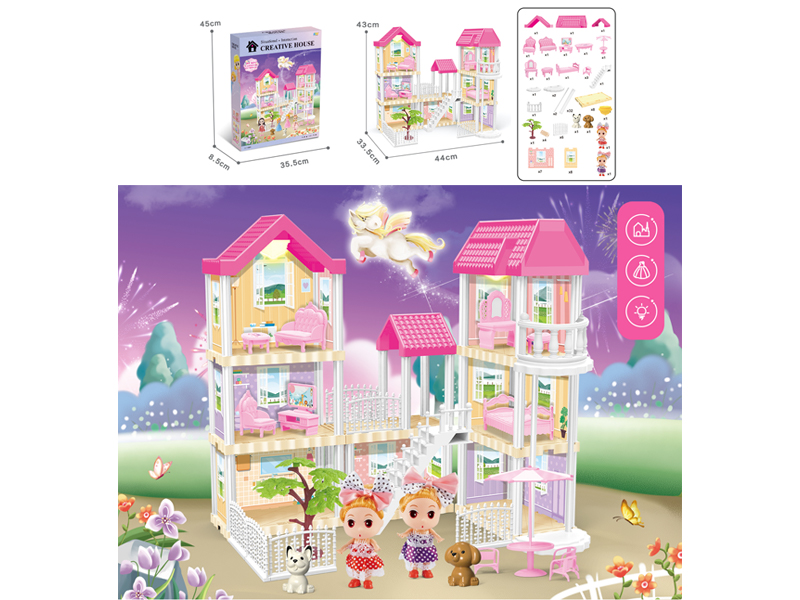DIY Villa Toy With Elevator + Doll +Dual Light