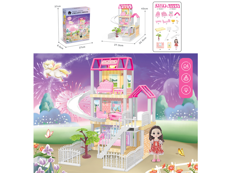 DIY Villa Toy With 6 Inch Doll Light