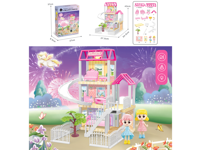 DIY Villa Toy With Doll +Light
