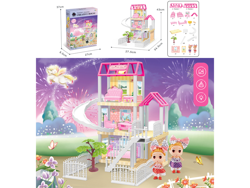 DIY Villa Toy With Doll +Light