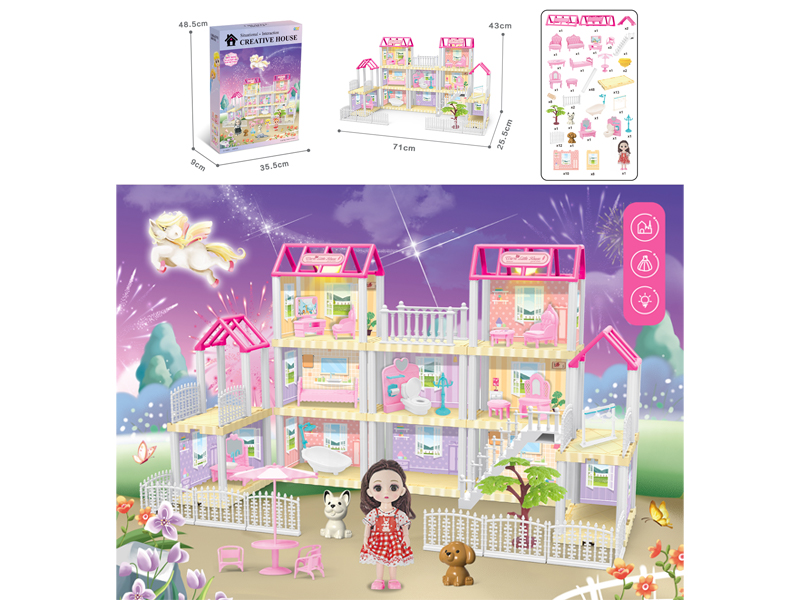 DIY Villa Toy With 6 Inch Doll Dual Light