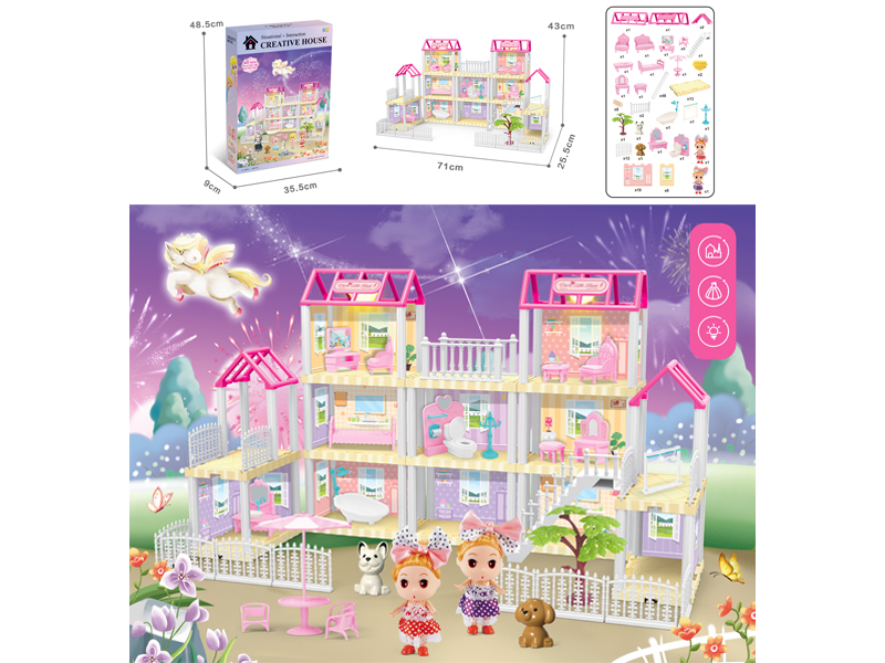 DIY Villa Toy With Doll Dual Light