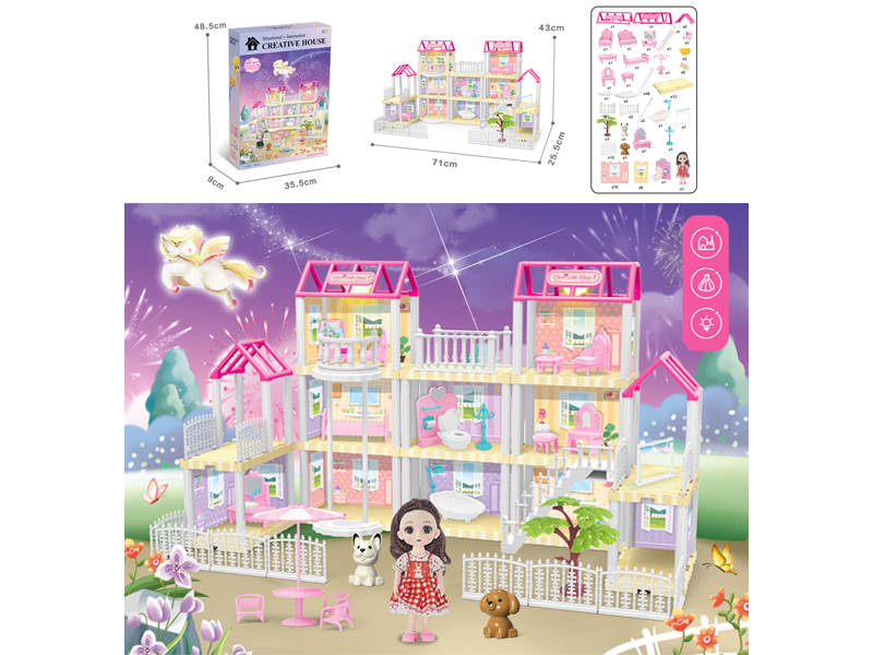 DIY Villa Toy With Elevator, 6 Inch Doll Dual Light