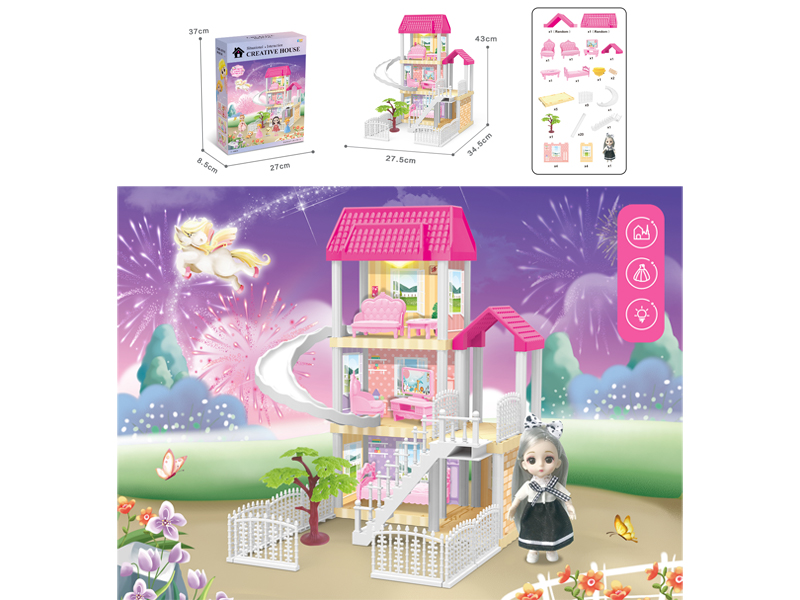 DIY Villa Toy With 6 Inch Doll Light