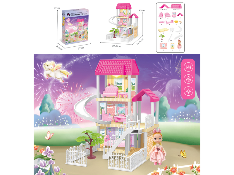 DIY Villa Toy With 4 Inch Doll +Light
