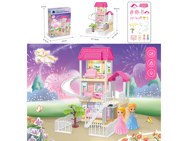 DIY Villa Toy With Doll +Light