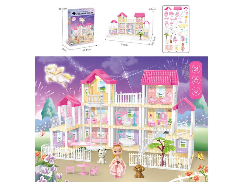 DIY Villa Toy With Elevator + Doll +Dual Light
